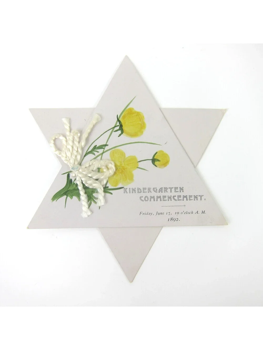 Antique 1892 Victorian Card Hand Painted Yellow Flowers Star Shape Commencement